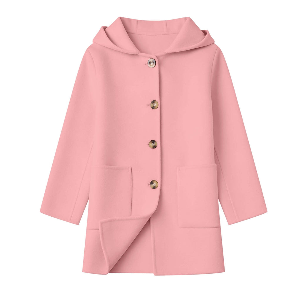 Hfnxid Girls Hooded Pea Coat Button Down Mid Length Warm Jackets Winter Faux Wool Trench Jacket 5-15 Years Light Blue,6-7 Years