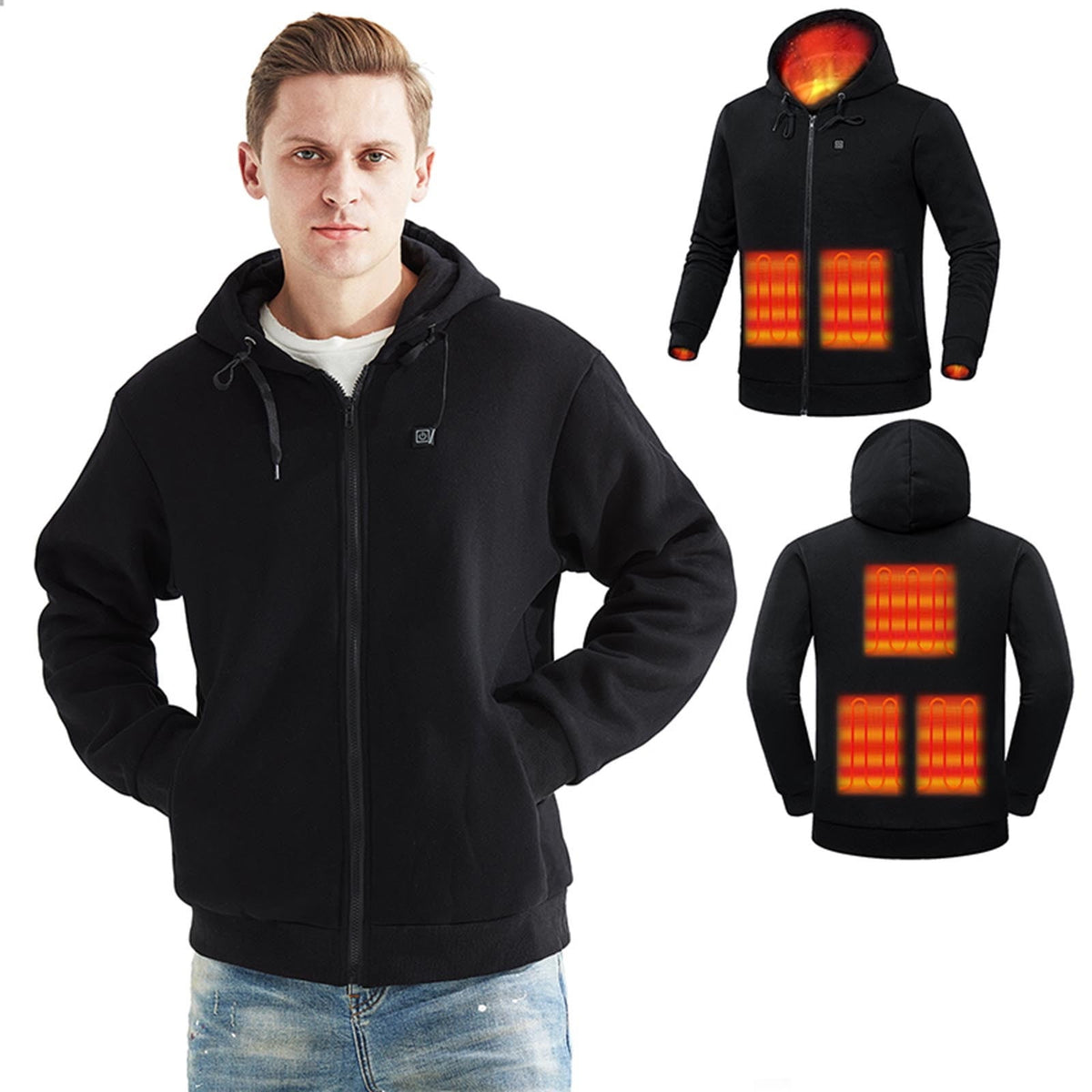 Fesfesfes Heating Jacket Men's Intelligent Heating Top Solid Color Winter Comfortable Long Sleeve Coat Sweater Sale Items