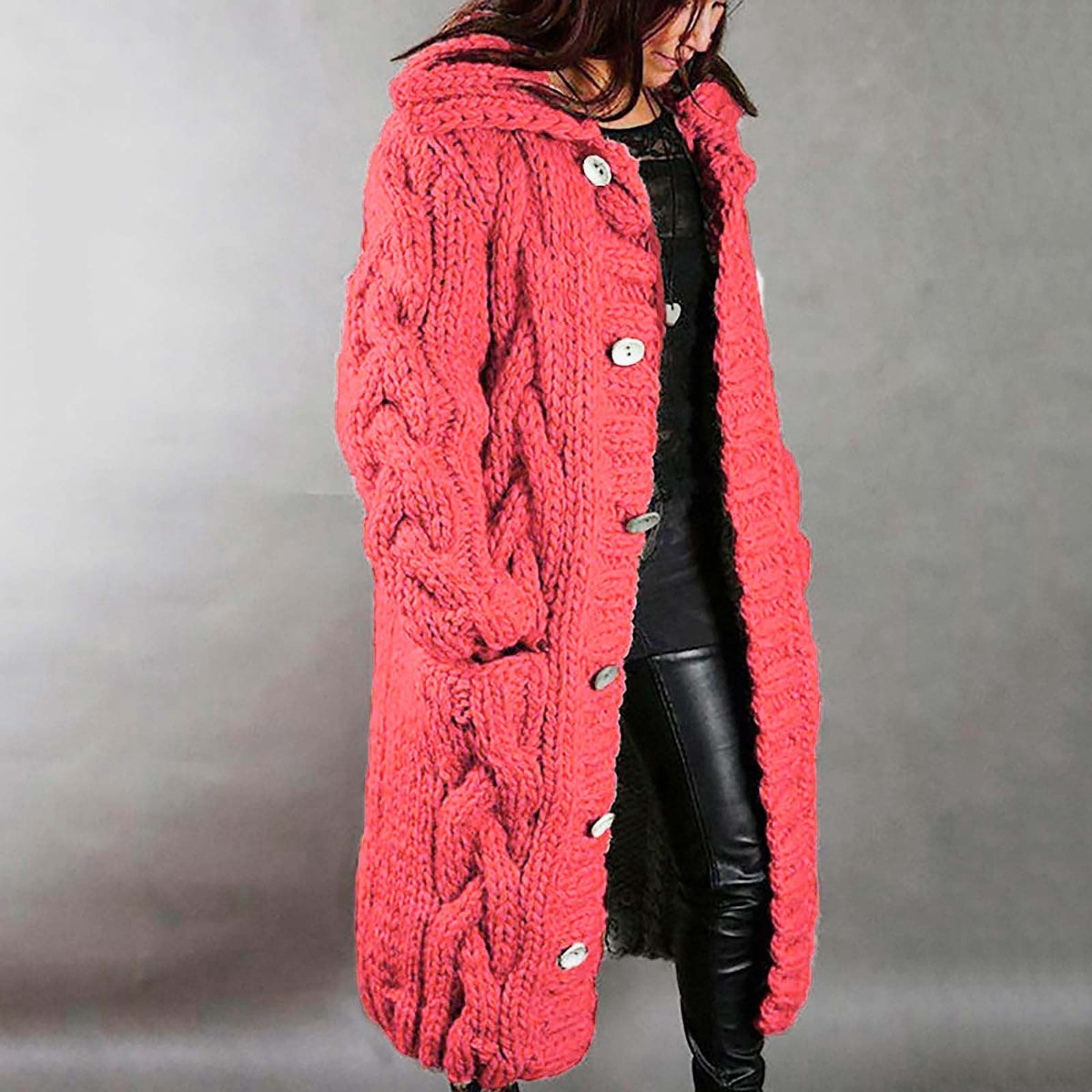 OGLCCG Cardigan Sweaters for Women Oversized Winter Warm Thicken Knitted Lapel Long Sweater Coats Casual Chunky Open Front Button Down Jackets Outerwear