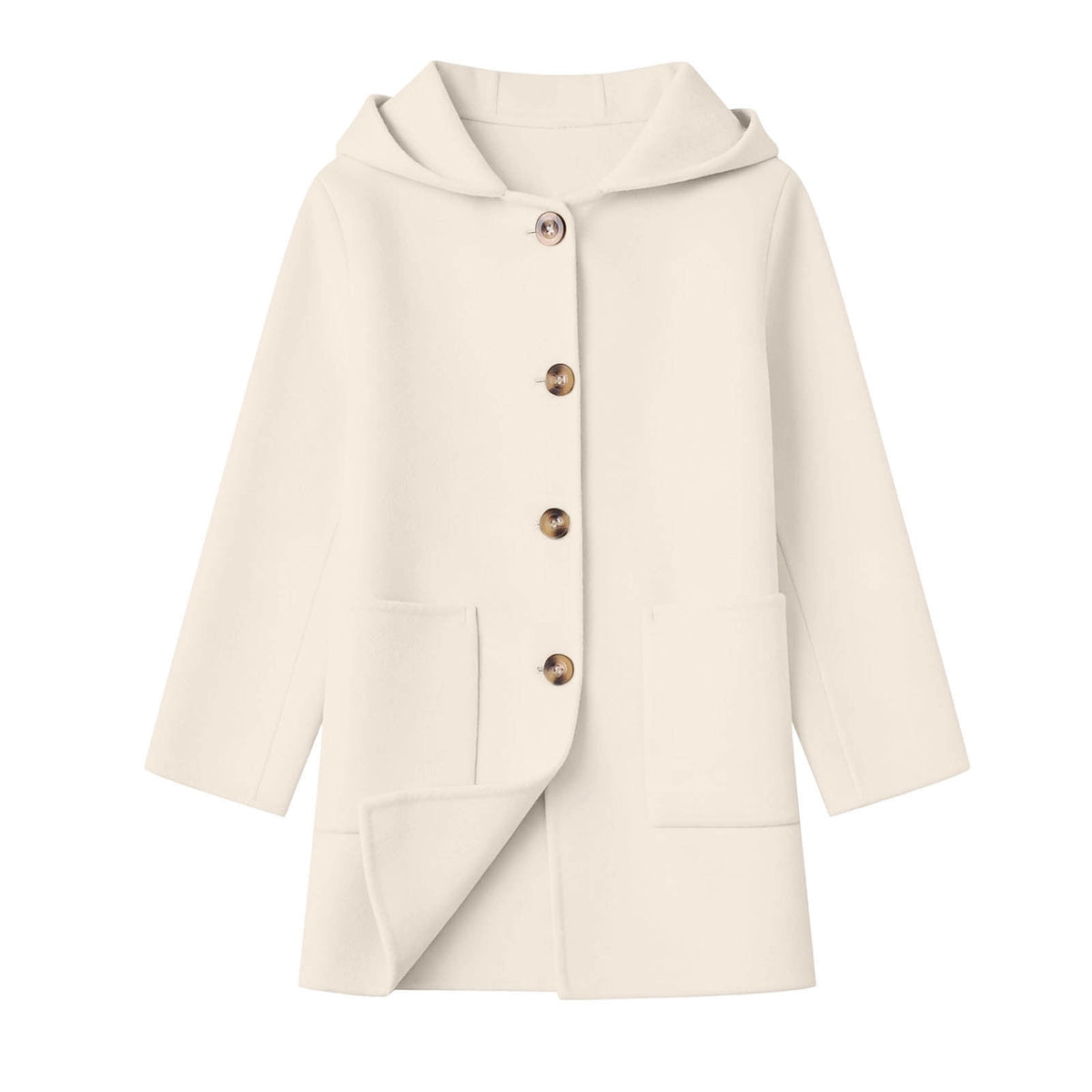 Hfnxid Girls Hooded Pea Coat Button Down Mid Length Warm Jackets Winter Faux Wool Trench Jacket 5-15 Years Light Blue,6-7 Years