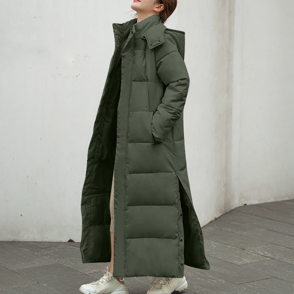 FNFYFH Fleece Puffer for Women Winter Button Hooded Coats Quilted Long Jacket Outerwear with Pockets Womens Warm Windproof Overcoat Gray XXXL