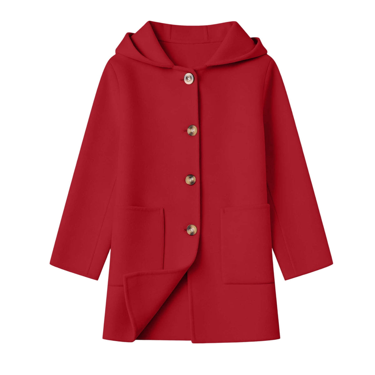 Hfnxid Girls Hooded Pea Coat Button Down Mid Length Warm Jackets Winter Faux Wool Trench Jacket 5-15 Years Light Blue,6-7 Years