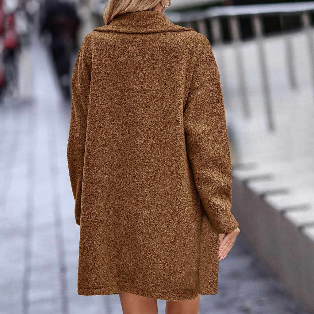 BXINGOHAI Womens Fall Winter Coat Jacket Thermal Fleece Long Sleeved Cardigan Fashion Solid Color Top Button Pockets Today Sales Brown,M