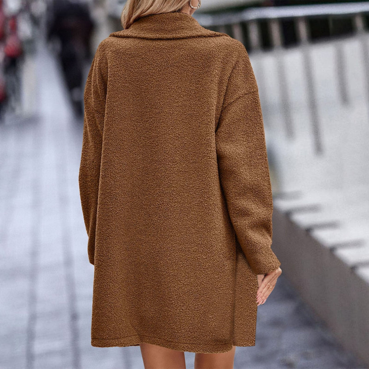 BXINGOHAI Womens Fall Winter Coat Jacket Thermal Fleece Long Sleeved Cardigan Fashion Solid Color Top Button Pockets Today Sales Brown,M