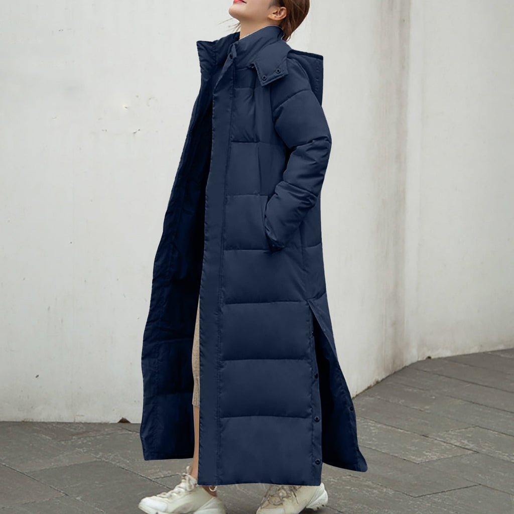 FNFYFH Fleece Puffer for Women Winter Button Hooded Coats Quilted Long Jacket Outerwear with Pockets Womens Warm Windproof Overcoat Gray XXXL