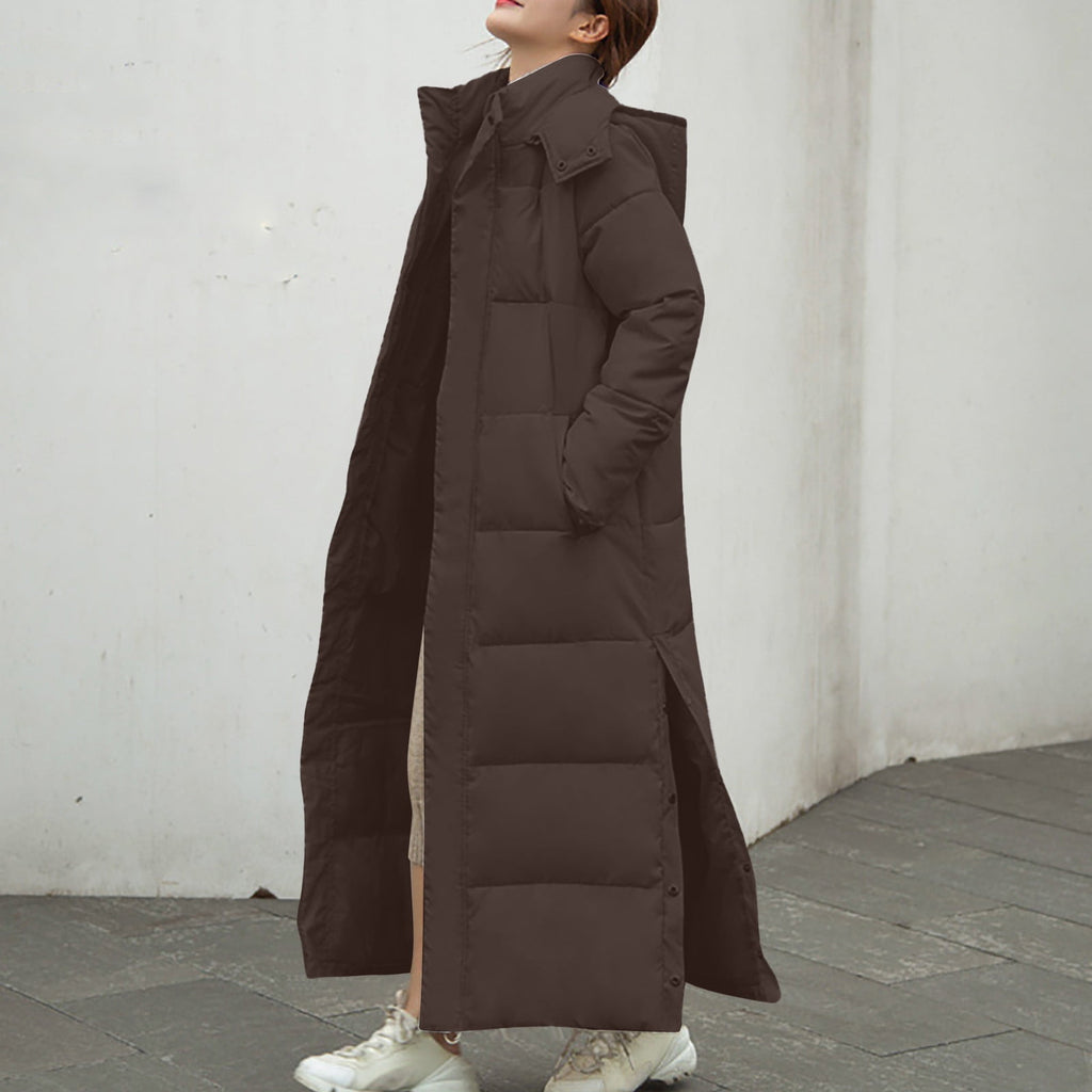FNFYFH Fleece Puffer for Women Winter Button Hooded Coats Quilted Long Jacket Outerwear with Pockets Womens Warm Windproof Overcoat Gray XXXL