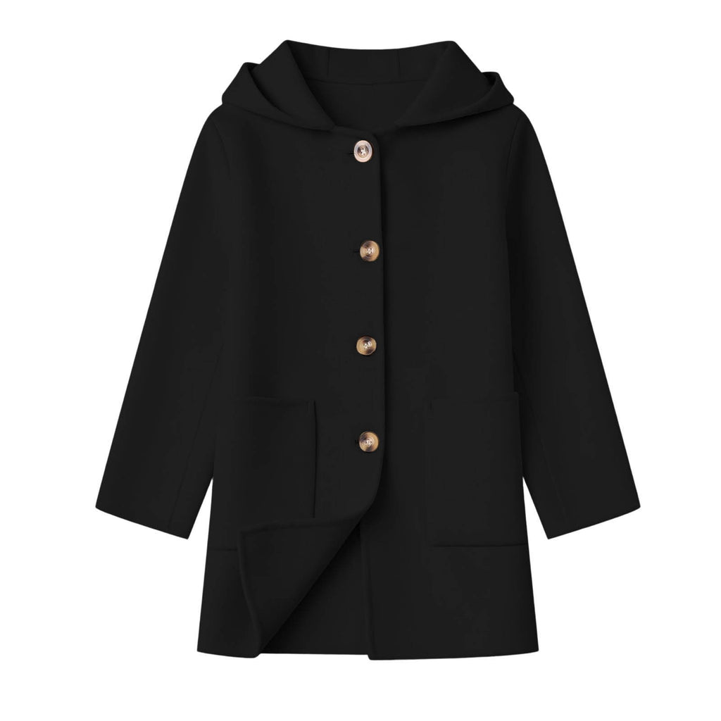 Hfnxid Girls Hooded Pea Coat Button Down Mid Length Warm Jackets Winter Faux Wool Trench Jacket 5-15 Years Light Blue,6-7 Years