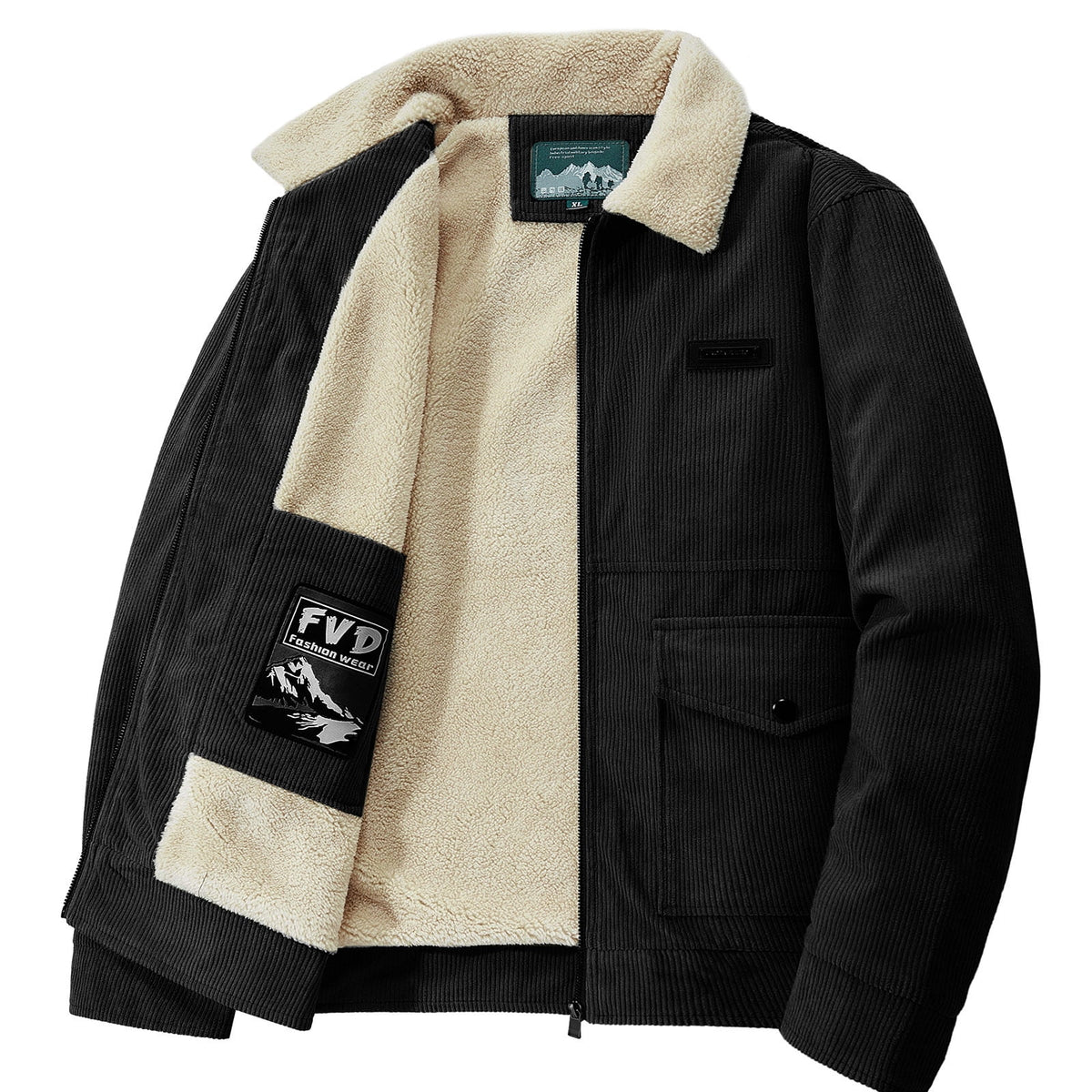 Timoontee Men's Corduroy Jacket Coat Fall Winter Fleece Lined Warm Coats Long Sleeve Lapel Collar Zip Up Jacket Solid Flap Pocket Outerwear Jacket Army Green XXL