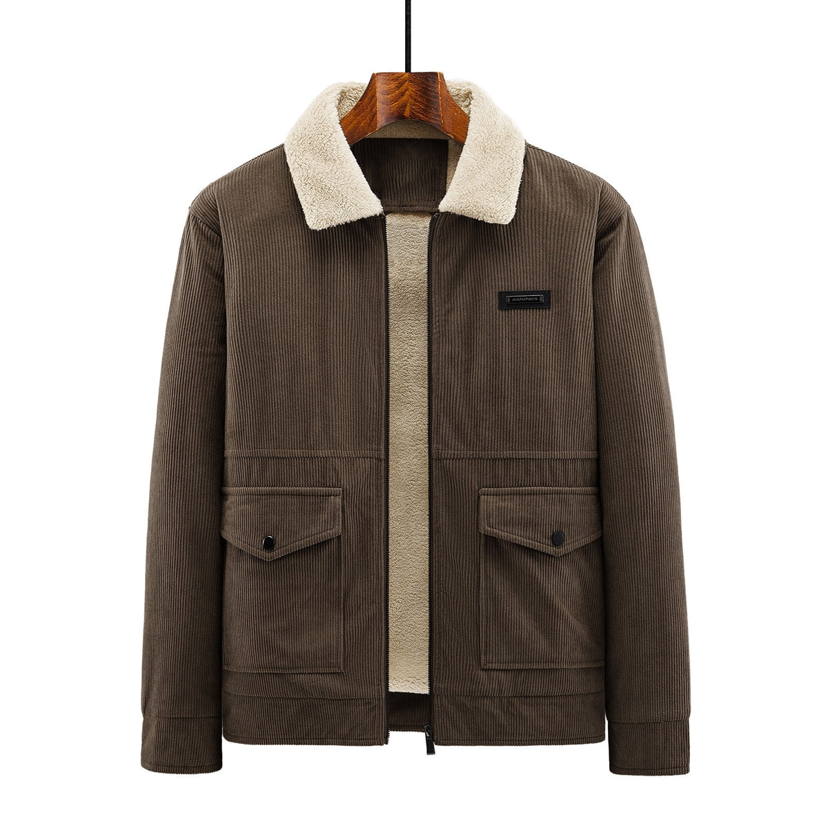 Timoontee Men's Corduroy Jacket Coat Fall Winter Fleece Lined Warm Coats Long Sleeve Lapel Collar Zip Up Jacket Solid Flap Pocket Outerwear Jacket Army Green XXL