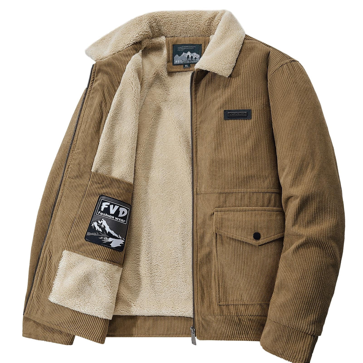 Timoontee Men's Corduroy Jacket Coat Fall Winter Fleece Lined Warm Coats Long Sleeve Lapel Collar Zip Up Jacket Solid Flap Pocket Outerwear Jacket Army Green XXL