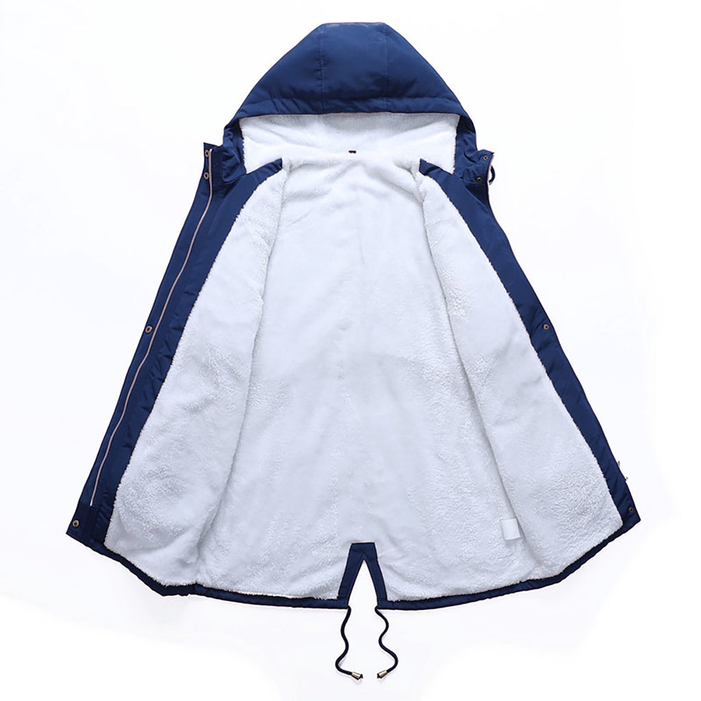 FNFYFH Winter Fleece Coats for Women Drawstring Long Sleeve Jackets Coat 2025 Womens Full Zip Jacket Outerwear with Pockets Tunic Coat Blue XS-XXL