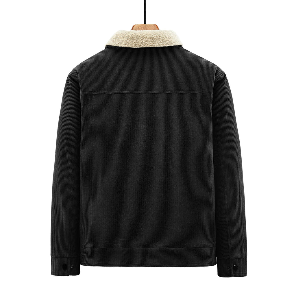 Timoontee Men's Corduroy Jacket Coat Fall Winter Fleece Lined Warm Coats Long Sleeve Lapel Collar Zip Up Jacket Solid Flap Pocket Outerwear Jacket Army Green XXL
