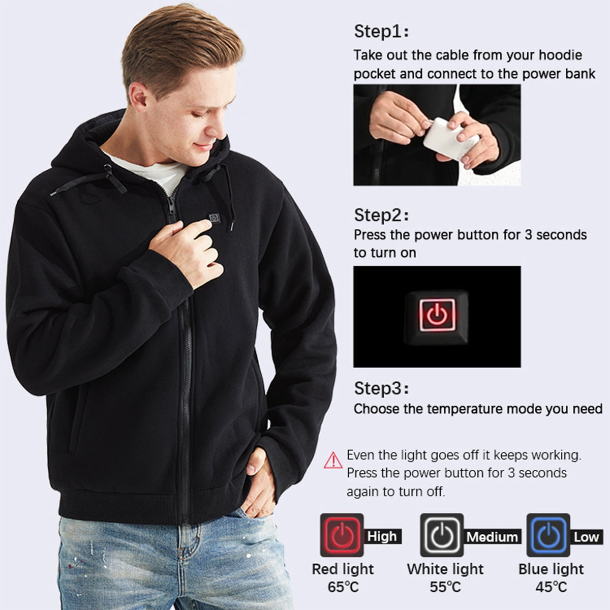 Fesfesfes Heating Jacket Men's Intelligent Heating Top Solid Color Winter Comfortable Long Sleeve Coat Sweater Sale Items