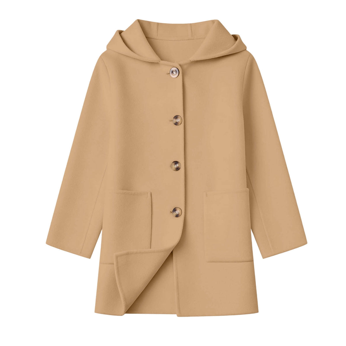 Hfnxid Girls Hooded Pea Coat Button Down Mid Length Warm Jackets Winter Faux Wool Trench Jacket 5-15 Years Light Blue,6-7 Years