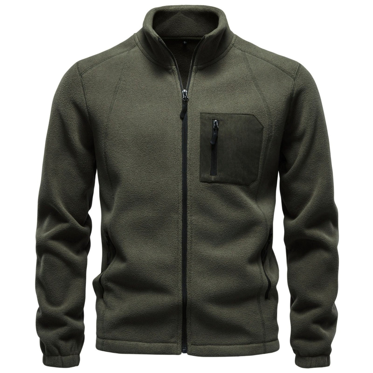 DayScoop Men's Full Zip Fleece Jacket, Stand Collar Outerwear With Multiple Zipper Pockets, Raglan Sleeve Elastic Cuffs, Thick Warm Tops Autumn And Winter
