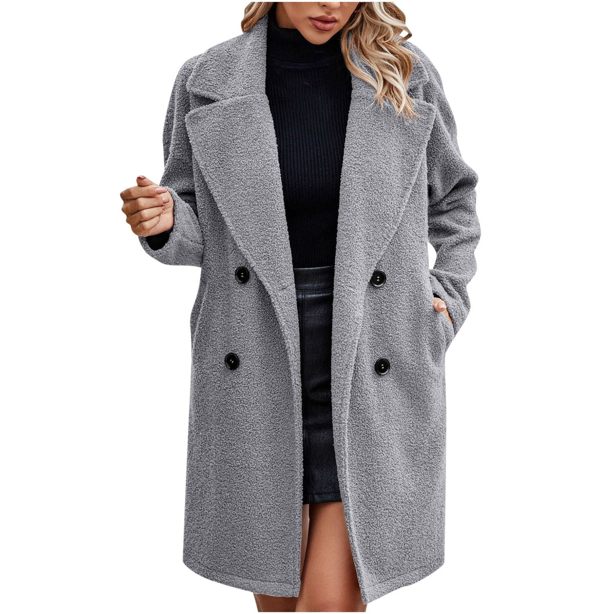 BXINGOHAI Womens Fall Winter Coat Jacket Thermal Fleece Long Sleeved Cardigan Fashion Solid Color Top Button Pockets Today Sales Brown,M