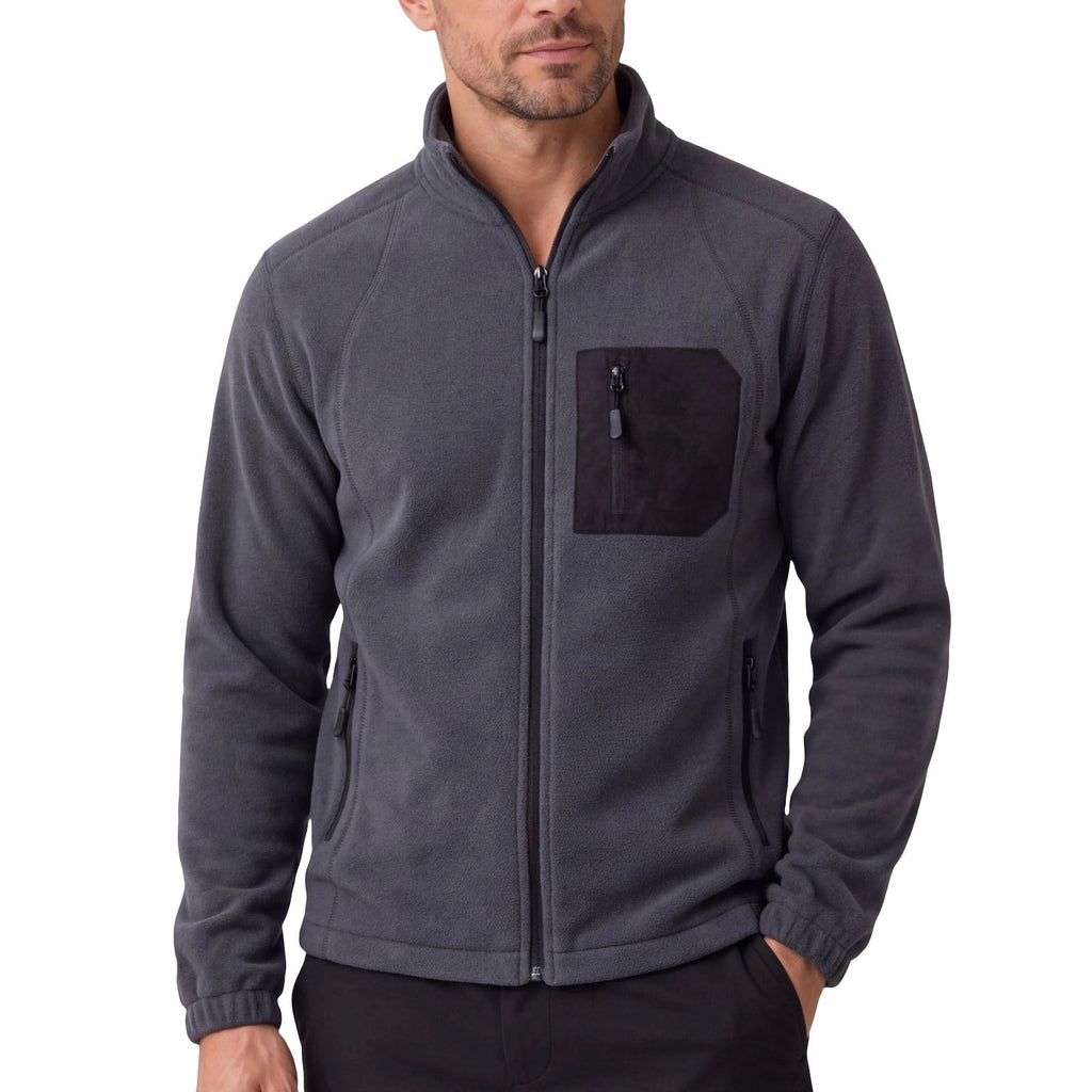DayScoop Men's Full Zip Fleece Jacket, Stand Collar Outerwear With Multiple Zipper Pockets, Raglan Sleeve Elastic Cuffs, Thick Warm Tops Autumn And Winter