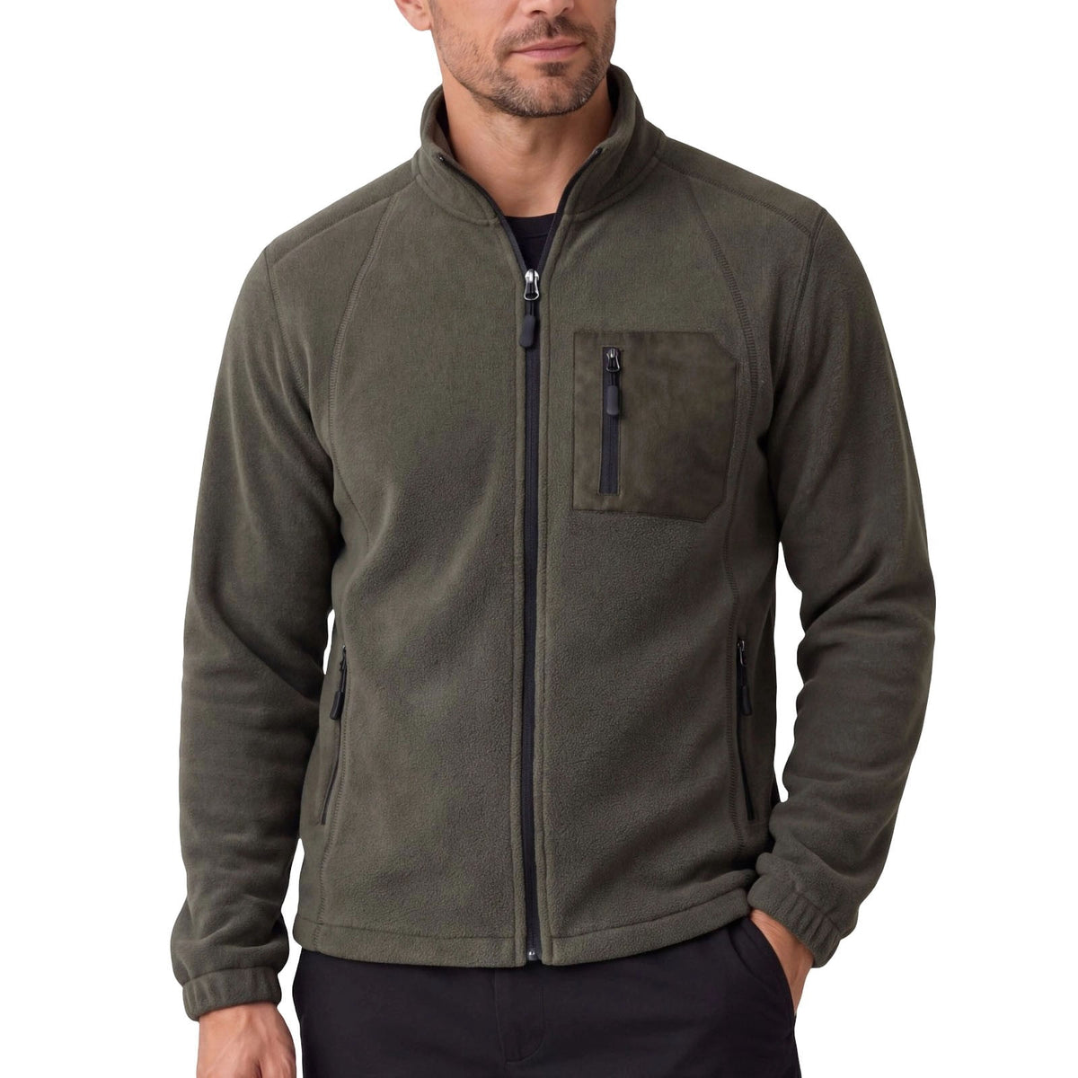 DayScoop Men's Full Zip Fleece Jacket, Stand Collar Outerwear With Multiple Zipper Pockets, Raglan Sleeve Elastic Cuffs, Thick Warm Tops Autumn And Winter