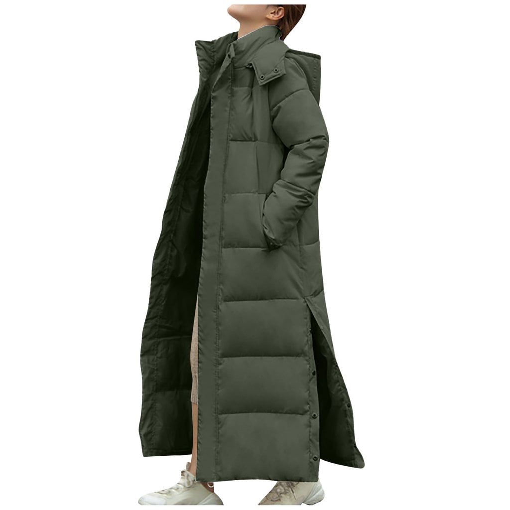 FNFYFH Fleece Puffer for Women Winter Button Hooded Coats Quilted Long Jacket Outerwear with Pockets Womens Warm Windproof Overcoat Gray XXXL