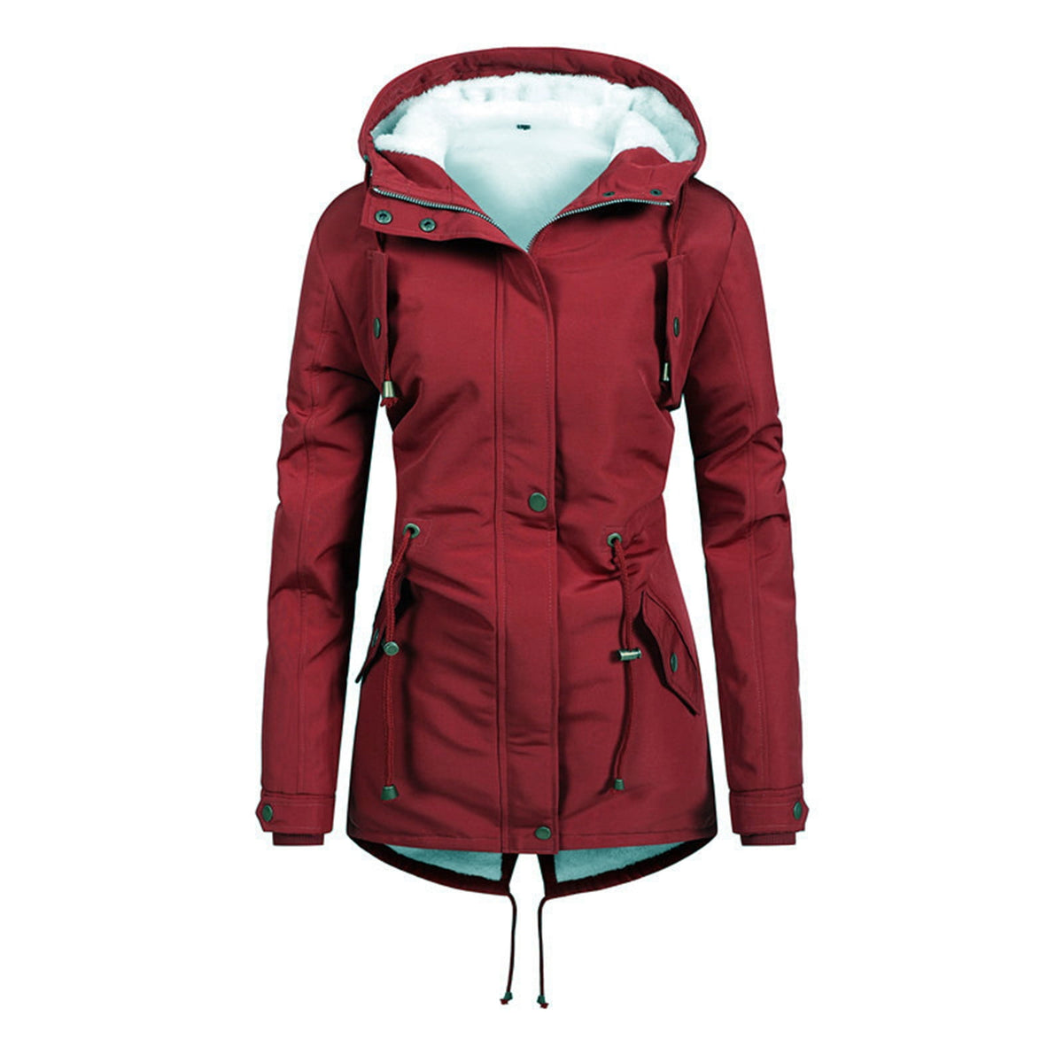 FNFYFH Winter Fleece Coats for Women Drawstring Long Sleeve Jackets Coat 2025 Womens Full Zip Jacket Outerwear with Pockets Tunic Coat Blue XS-XXL