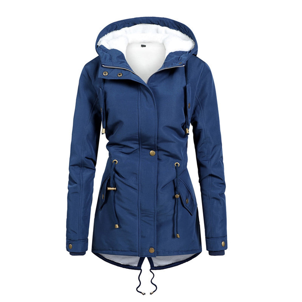 FNFYFH Winter Fleece Coats for Women Drawstring Long Sleeve Jackets Coat 2025 Womens Full Zip Jacket Outerwear with Pockets Tunic Coat Blue XS-XXL