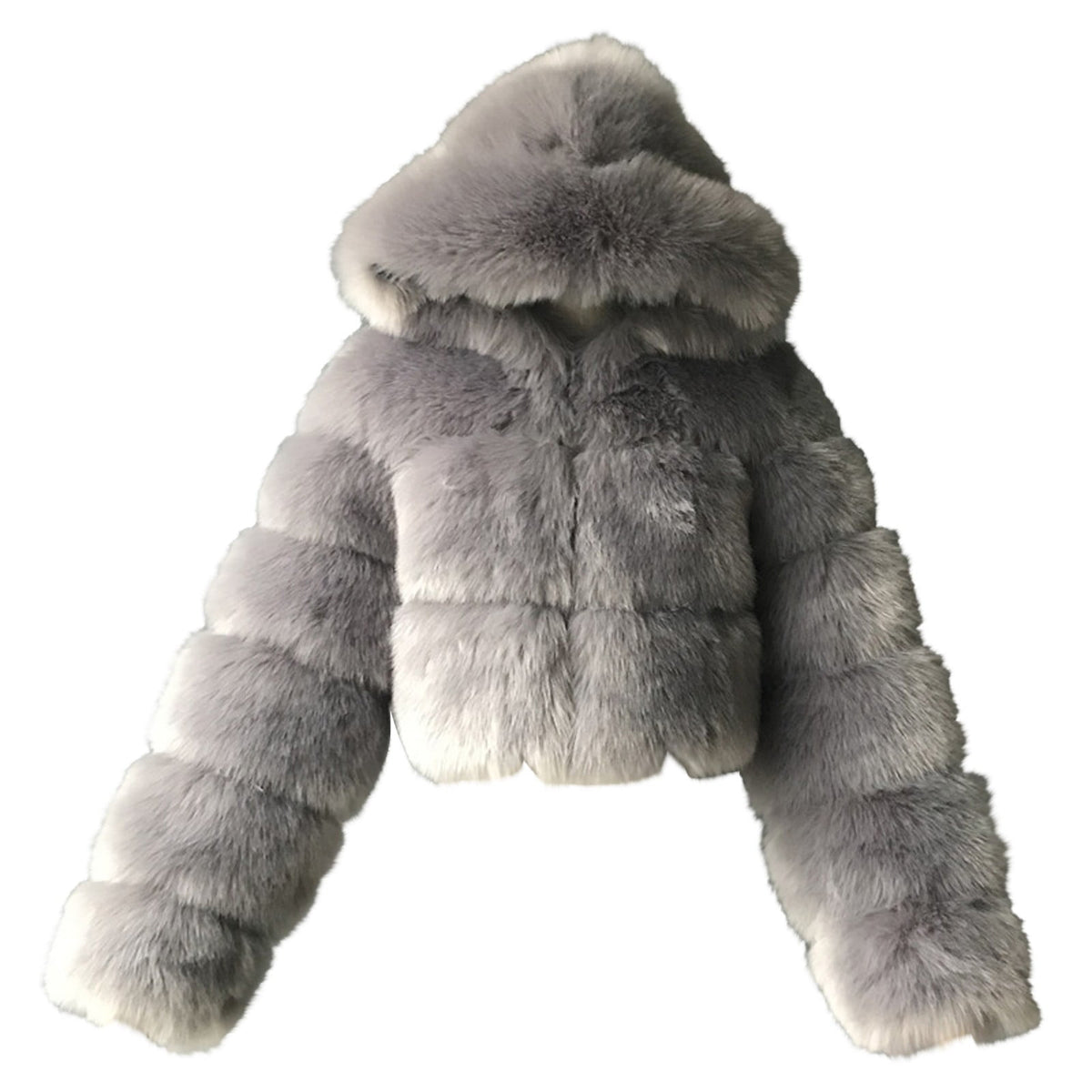 FNFYFH Womens Plus Size Faux Furry Coat Winter Warm Fluffy Hooded Jackets Fleece Zipper Long Sleeve Outerwear Furry Splicing Jacket for Women Black S-4XL