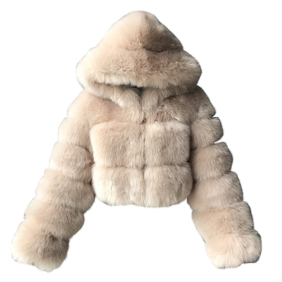 FNFYFH Womens Plus Size Faux Furry Coat Winter Warm Fluffy Hooded Jackets Fleece Zipper Long Sleeve Outerwear Furry Splicing Jacket for Women Black S-4XL