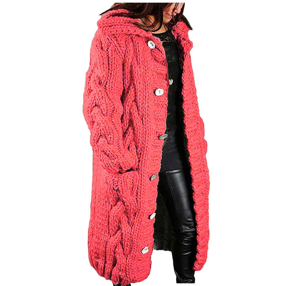 OGLCCG Cardigan Sweaters for Women Oversized Winter Warm Thicken Knitted Lapel Long Sweater Coats Casual Chunky Open Front Button Down Jackets Outerwear