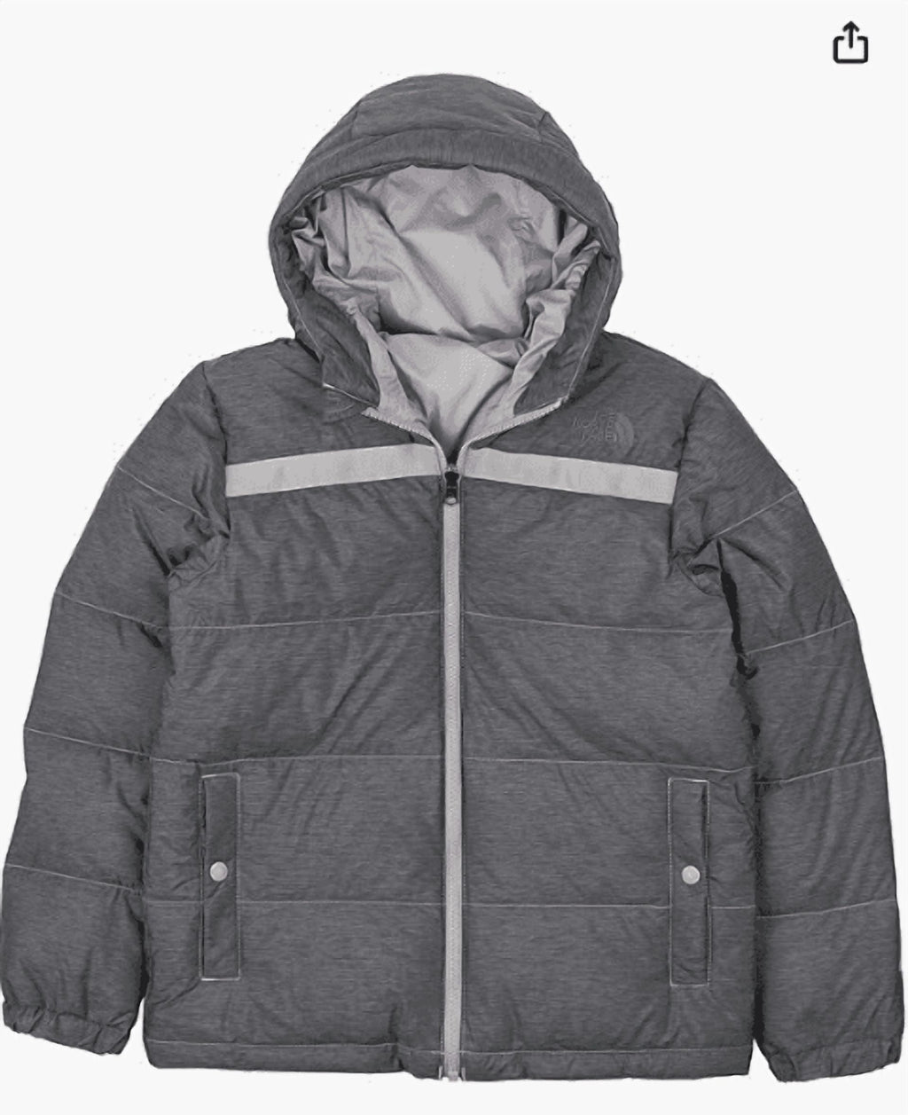 THE NORTH FACE Teen Forester Lowel Peak Reversible Down Insulated Jacket, TNF Medium Grey Heather, Large