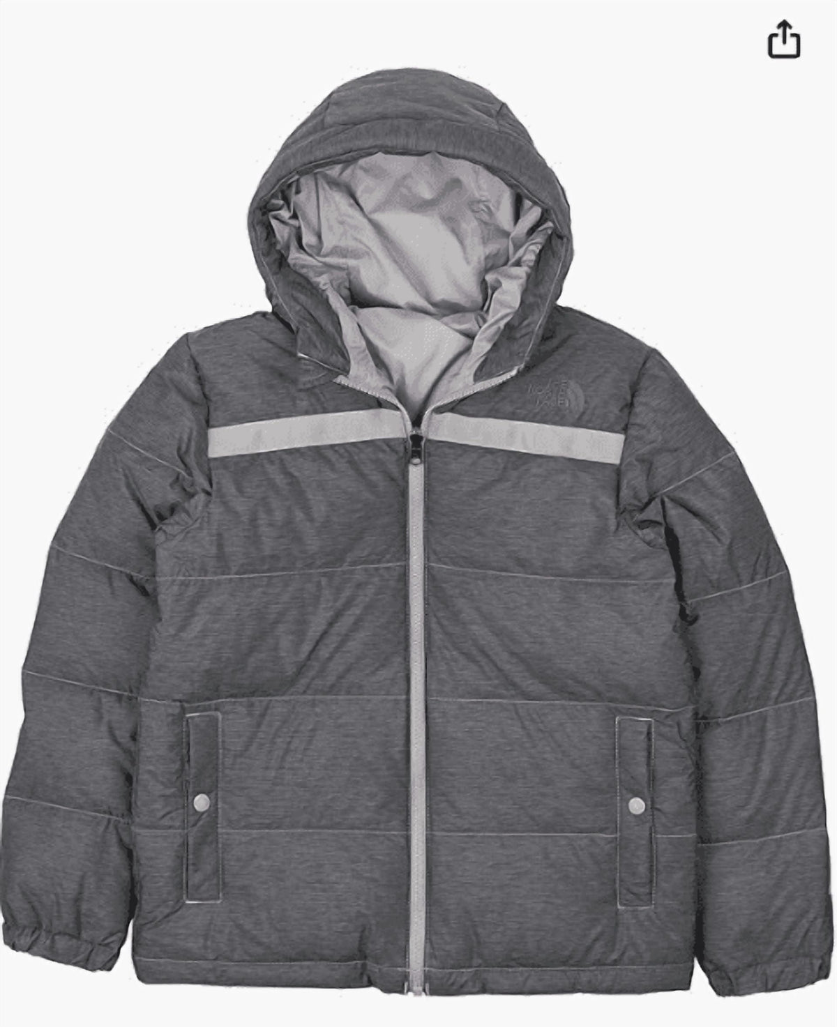 THE NORTH FACE Teen Forester Lowel Peak Reversible Down Insulated Jacket, TNF Medium Grey Heather, Large