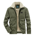 Timoontee Men's Corduroy Jacket Coat Fall Winter Fleece Lined Warm Coats Long Sleeve Lapel Collar Zip Up Jacket Solid Flap Pocket Outerwear Jacket Army Green XXL