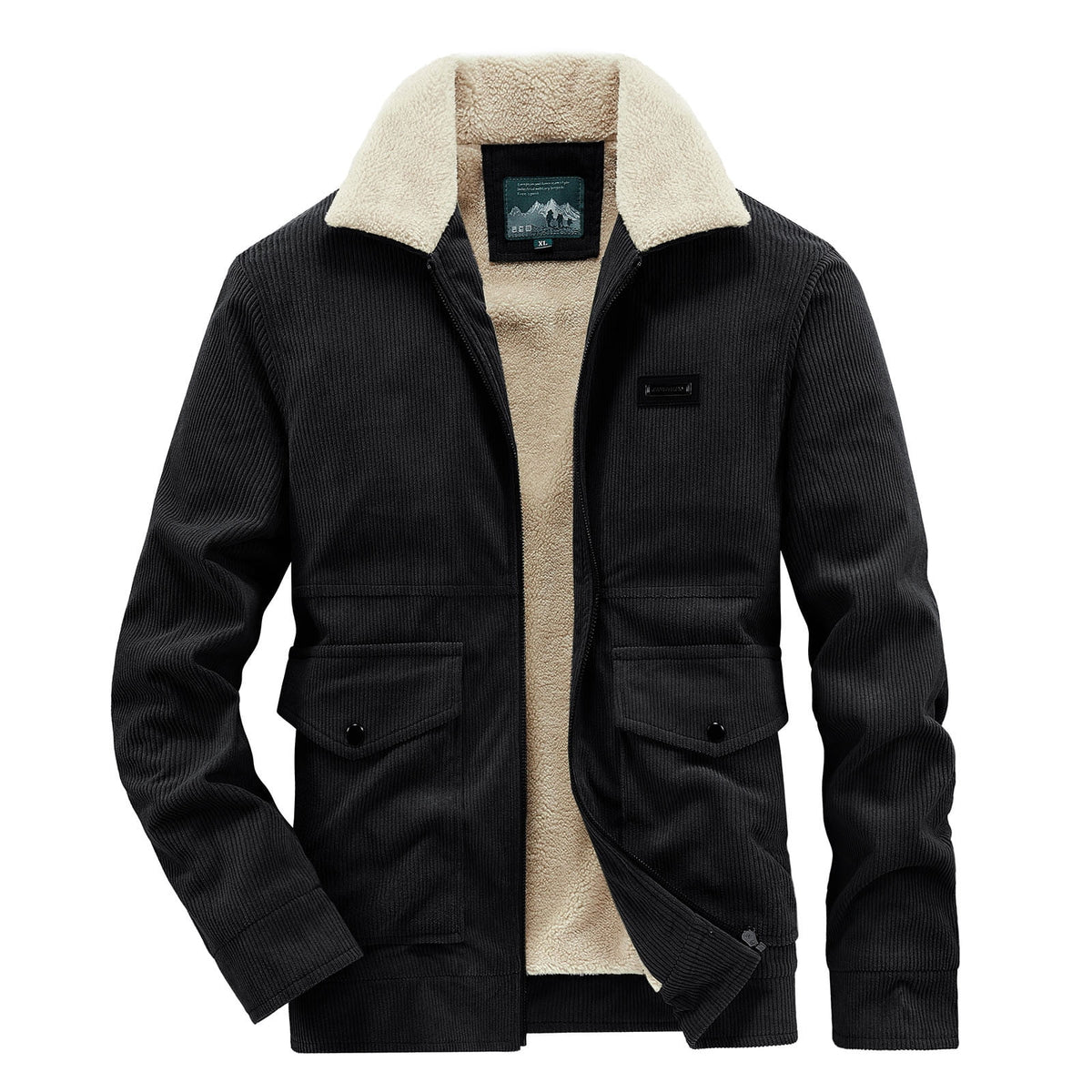 Timoontee Men's Corduroy Jacket Coat Fall Winter Fleece Lined Warm Coats Long Sleeve Lapel Collar Zip Up Jacket Solid Flap Pocket Outerwear Jacket Army Green XXL