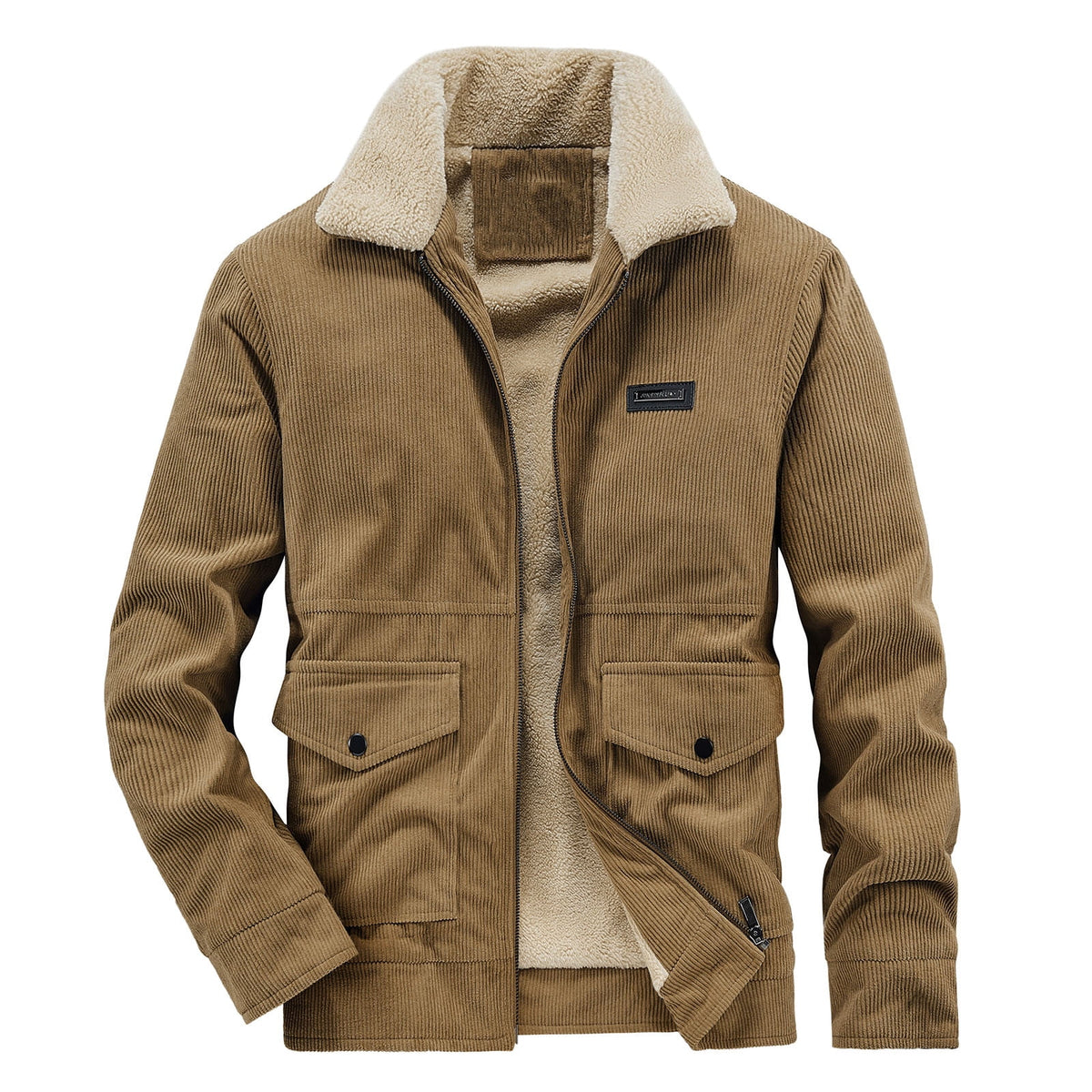 Timoontee Men's Corduroy Jacket Coat Fall Winter Fleece Lined Warm Coats Long Sleeve Lapel Collar Zip Up Jacket Solid Flap Pocket Outerwear Jacket Army Green XXL