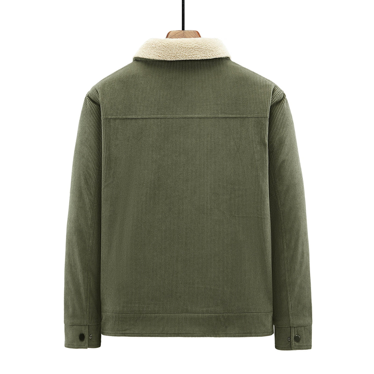Timoontee Men's Corduroy Jacket Coat Fall Winter Fleece Lined Warm Coats Long Sleeve Lapel Collar Zip Up Jacket Solid Flap Pocket Outerwear Jacket Army Green XXL