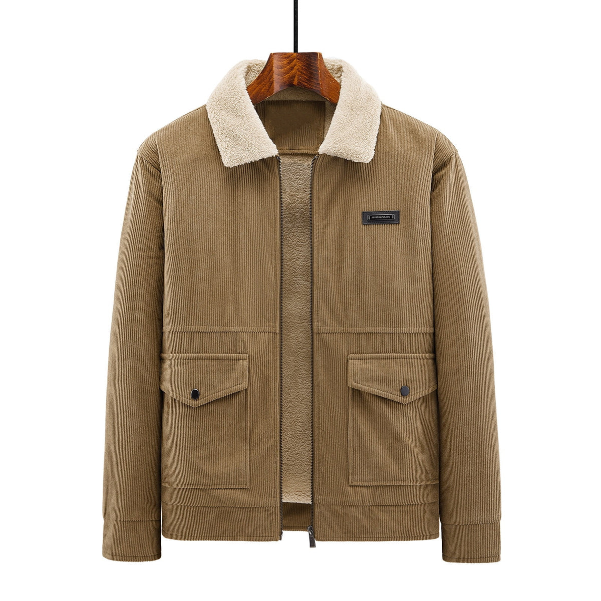 Timoontee Men's Corduroy Jacket Coat Fall Winter Fleece Lined Warm Coats Long Sleeve Lapel Collar Zip Up Jacket Solid Flap Pocket Outerwear Jacket Army Green XXL