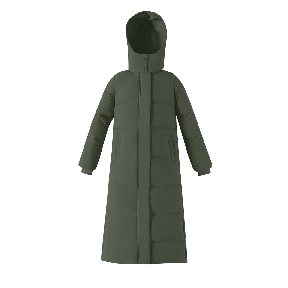 FNFYFH Fleece Puffer for Women Winter Button Hooded Coats Quilted Long Jacket Outerwear with Pockets Womens Warm Windproof Overcoat Gray XXXL