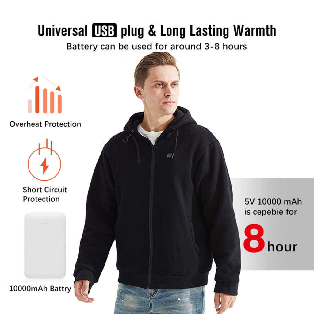 Fesfesfes Heating Jacket Men's Intelligent Heating Top Solid Color Winter Comfortable Long Sleeve Coat Sweater Sale Items
