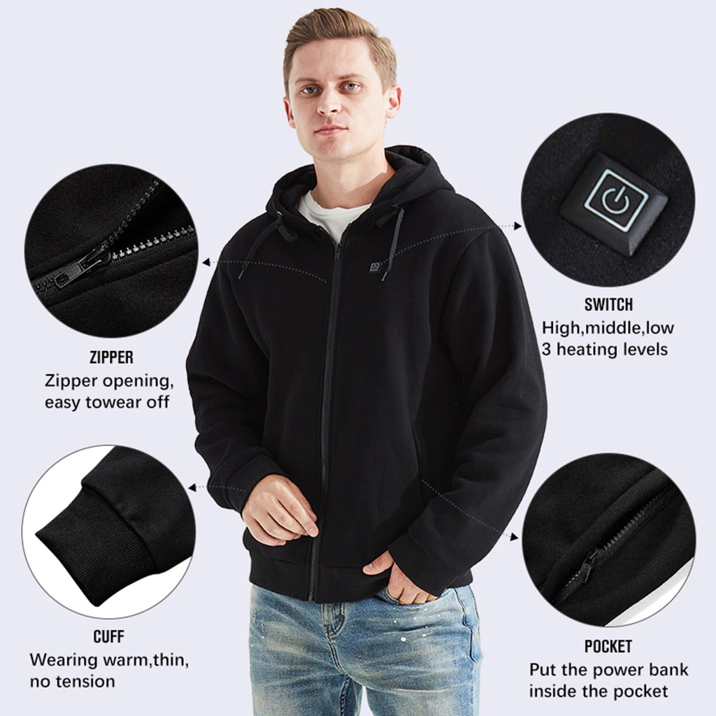 Fesfesfes Heating Jacket Men's Intelligent Heating Top Solid Color Winter Comfortable Long Sleeve Coat Sweater Sale Items