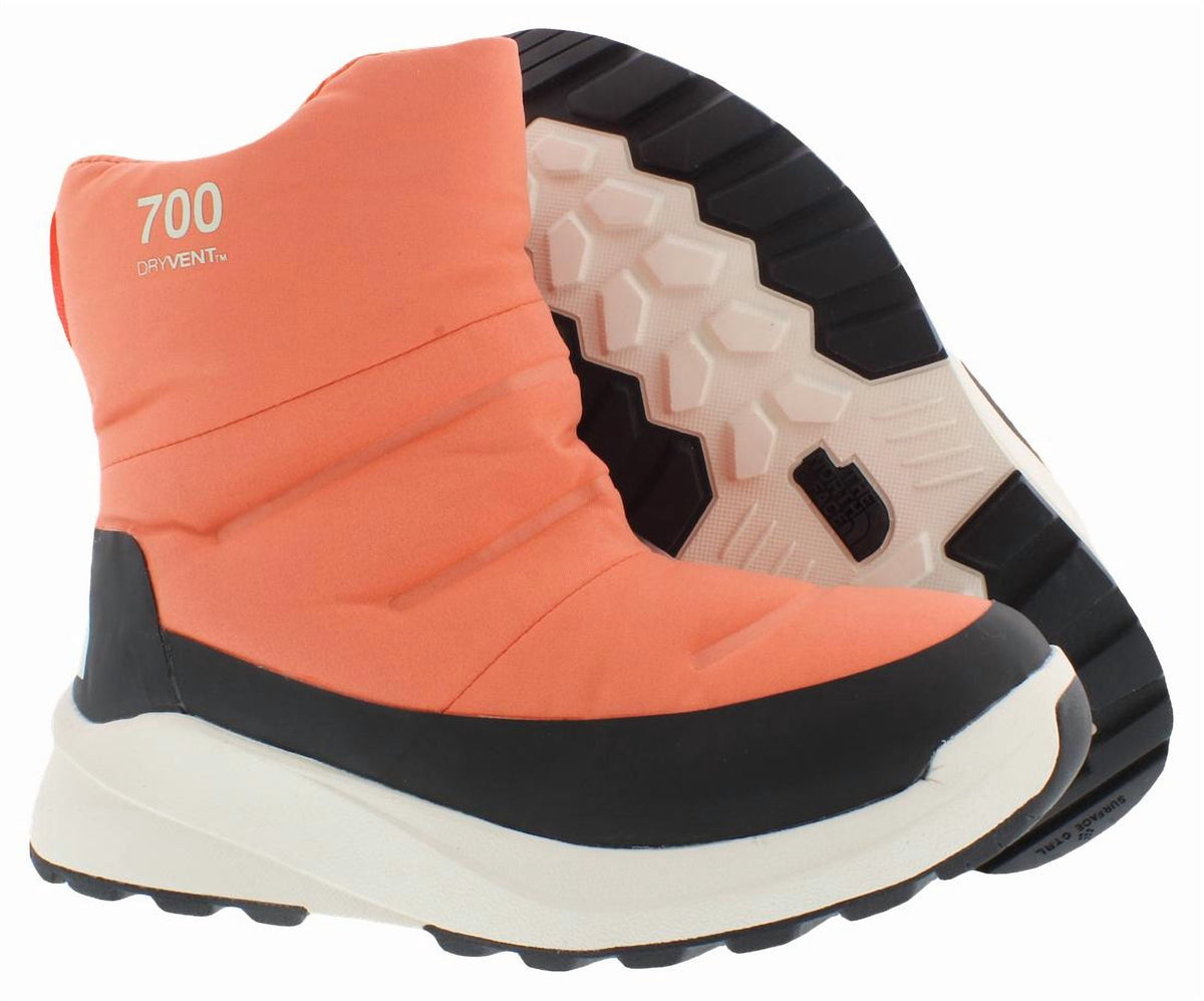 The North Face Nuptse II Bootie Waterproof Womens Shoes Size 6, Color: Coral Sunrise/Tnf Black