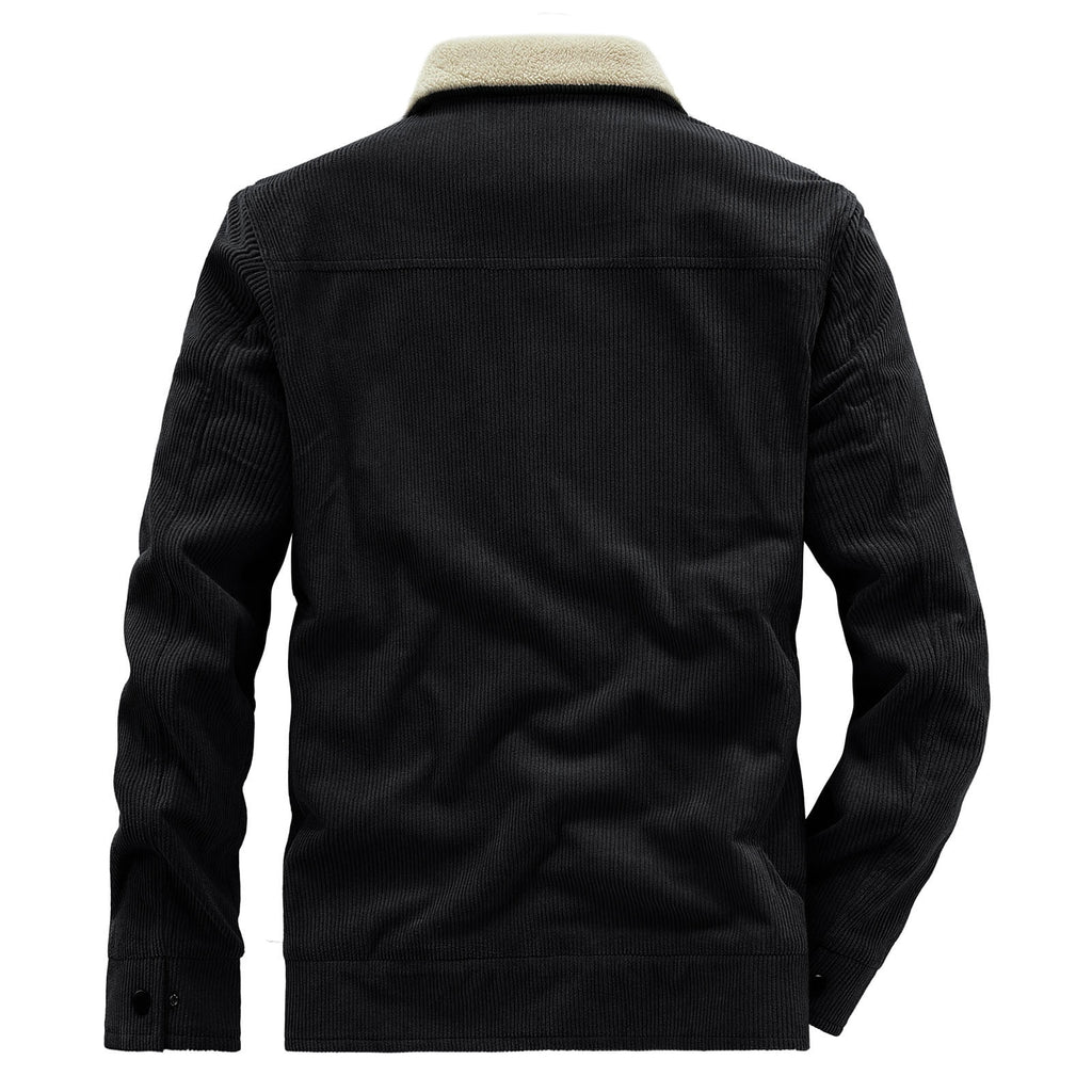 Timoontee Men's Corduroy Jacket Coat Fall Winter Fleece Lined Warm Coats Long Sleeve Lapel Collar Zip Up Jacket Solid Flap Pocket Outerwear Jacket Army Green XXL