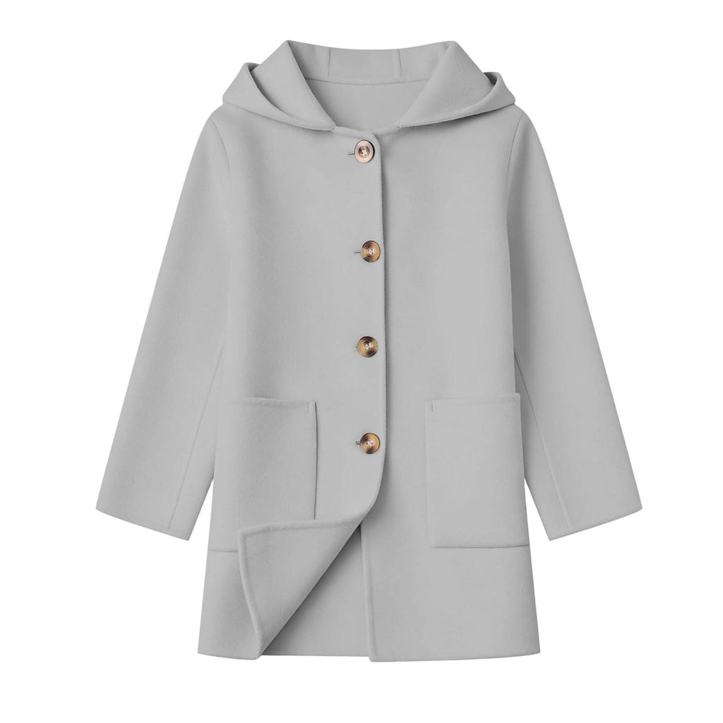 Hfnxid Girls Hooded Pea Coat Button Down Mid Length Warm Jackets Winter Faux Wool Trench Jacket 5-15 Years Light Blue,6-7 Years