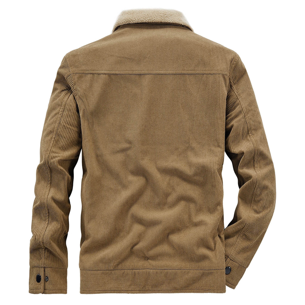 Timoontee Men's Corduroy Jacket Coat Fall Winter Fleece Lined Warm Coats Long Sleeve Lapel Collar Zip Up Jacket Solid Flap Pocket Outerwear Jacket Army Green XXL