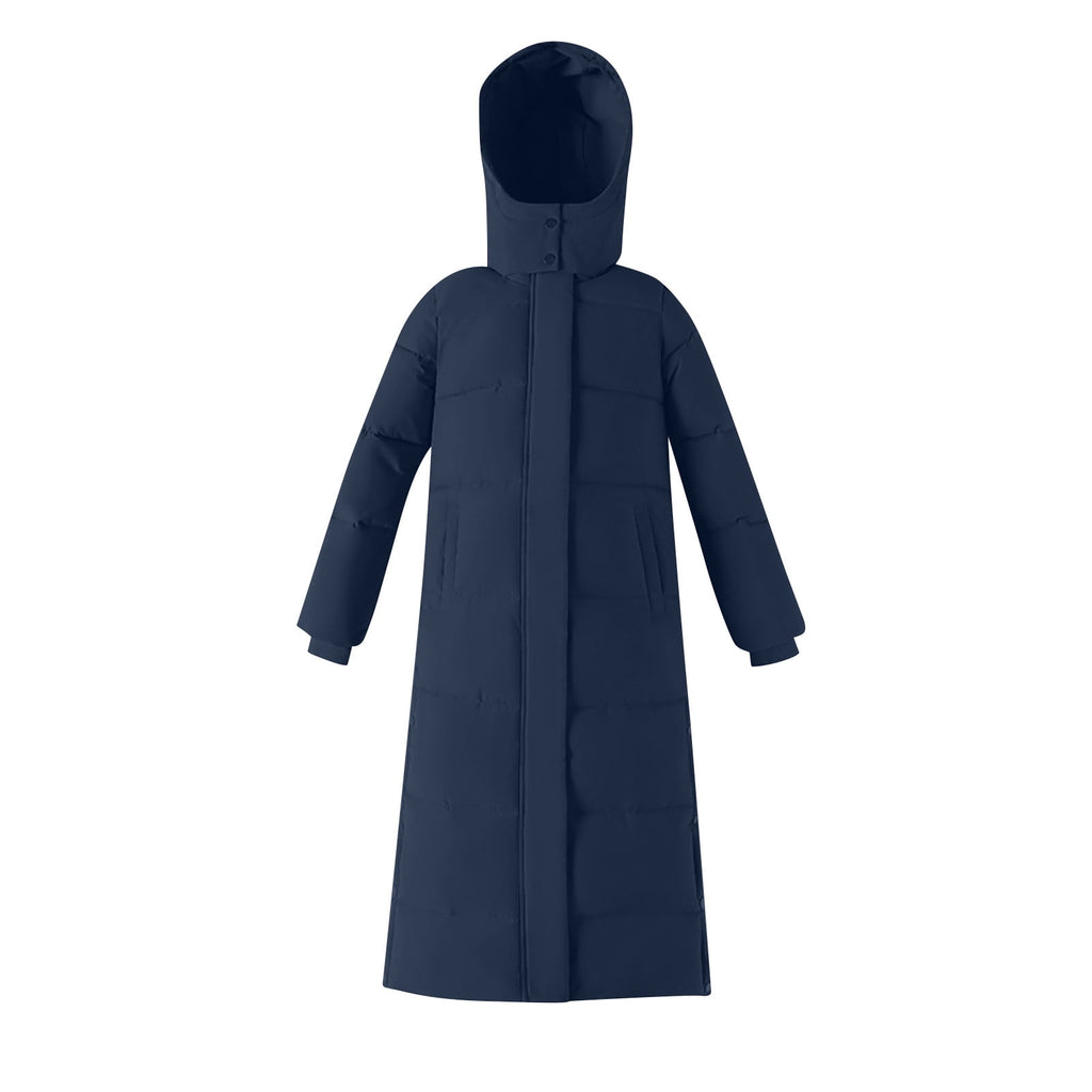 FNFYFH Fleece Puffer for Women Winter Button Hooded Coats Quilted Long Jacket Outerwear with Pockets Womens Warm Windproof Overcoat Gray XXXL