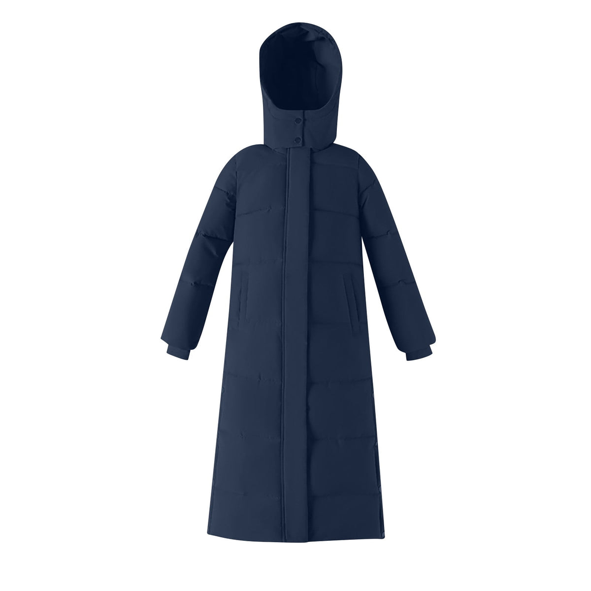 FNFYFH Fleece Puffer for Women Winter Button Hooded Coats Quilted Long Jacket Outerwear with Pockets Womens Warm Windproof Overcoat Gray XXXL