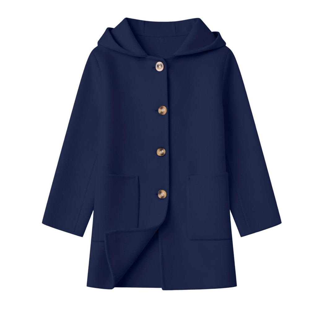 Hfnxid Girls Hooded Pea Coat Button Down Mid Length Warm Jackets Winter Faux Wool Trench Jacket 5-15 Years Light Blue,6-7 Years