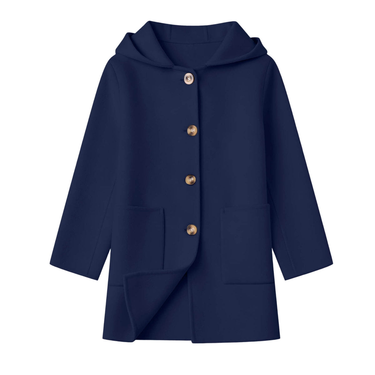 Hfnxid Girls Hooded Pea Coat Button Down Mid Length Warm Jackets Winter Faux Wool Trench Jacket 5-15 Years Light Blue,6-7 Years