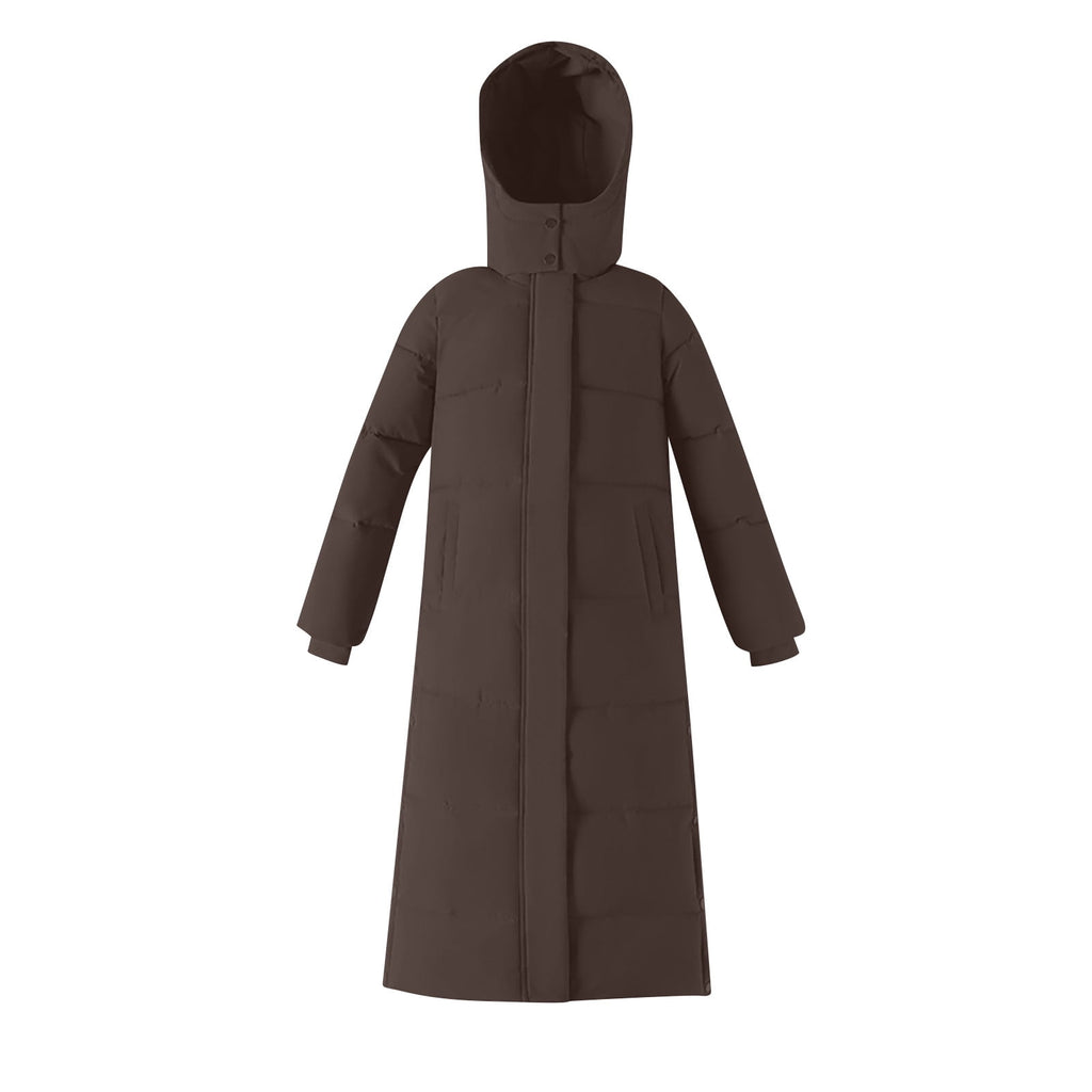 FNFYFH Fleece Puffer for Women Winter Button Hooded Coats Quilted Long Jacket Outerwear with Pockets Womens Warm Windproof Overcoat Gray XXXL